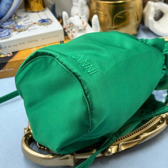 🆕 GANNI 🧿 NWOT Emerald Green Satin Pouch Bag - Top Handle & Crossbody Strap - Picture 10 of 15